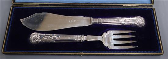 A cased pair of late Victorian silver fish servers, George Howson, Sheffield, 1896.